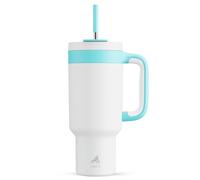 POWCAN Bicchiere con manico, cannuccia 2 in 1 e coperchio per sorseggiare, a prova di perdite, lavabile in lavastoviglie, tazza da caffè isolata in acciaio inox, mantiene il freddo per 34 ore