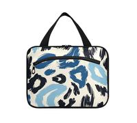 PowderBlue Leopard Print Hanging Toiletry Bags per le donne con gancio, borsa per il trucco trapuntata lavabile di design per la mamma Camping estuche para guardar maquillaje, Stampa leopardata blu
