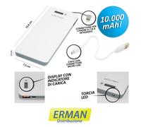 POWER BANK 10000 mAh PER IPHONE 6-7-8 E MICRO USB CON TORCIA LED E INDICATORE
