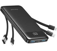 Power Bank 10000Mah Con Cavi Integrati,Caricatore Portatile USB C 5V/3A Powerban
