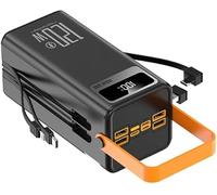 Power Bank 120000 mAh Ricarica Rapida 120W Batteria Portatile con Cavi Integrati per iPhone e Android, 7 Uscite, Display LED, Torcia, Alta Capacità 120W/66W/20W (nero)