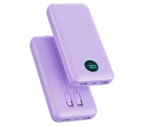 Power Bank 26800mAh con Cavi, Powerbank 25W PD QC4.0 Ricarica Rapida USB C Caricatore Portatile con 5 Uscite & LCD Display Batteria Esterna per iPhone 16/15/14/13, Samsung Huawei Pixel etc - Viola