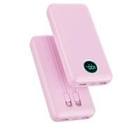 Power Bank 26800mAh con Cavi, Powerbank 25W PD QC4.0 Ricarica Rapida USB C Caricatore Portatile con 5 Uscite & LCD Display Batteria Esterna per iPhone 16/15/14/13, Samsung Huawei Pixel etc - Rosa
