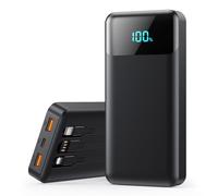 Power Bank 26800mAh, Powerbank con Cavi Integrati 25W PD Ricarica Rapida Caricatore USB C Portatile con 5 Uscite & 2 Ingressi Batteria Esterna con LCD Display per iPhone 16/15, Samsung ect (Nero)