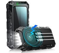 Power Bank 49990 mAh, Wireless Solar PowerBank, caricatore rapido portatile con cavo integrato, 7 uscite/2 ingressi, con torcia/indicatore LED per smartphone