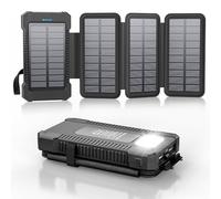 Power Bank a energia solare da 26800 mAh con 4 pannelli solari, Power Bank USB-C 18 W Ricarica rapida per telefoni compatibili, batterie esterne impermeabili IPX7 con torcia elettrica/SOS/Strobe
