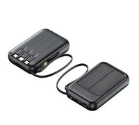 Power Bank a energia solare per telefoni, caricatore portatile da 20000 mAh, cavo integrato, pannello di ricarica solare, compatto per attività all'aperto e viaggi, nero