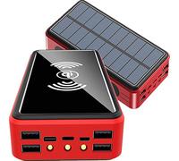 Power Bank Caricabatterie Solare 100000Mah Impermeabile Qi Wireless Campeggio Batteria con Pannello Solare Ricarica Rapida 5V/2.1A Ingresso/Uscita, Torce LED