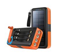 Power Bank, Cavo Solare Incorporato Compatto Manovella Caricabatterie Powerbank Torcia LED Impermeabile Batteria Esterna Multifunzionale 2 Pezzi, Arancione, 20000mAh