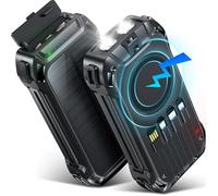 Power Bank da 26800 mAh, ricarica rapida PD da 30 W, caricabatterie wireless con 4 cavi integrati, 3 porte, torce a LED, batteria portatile per telefoni, tablet, campeggio