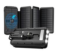 Power Bank, Emergency Solar PowerBank 1pc Caricabatterie wireless veloce 20000mAh Powerbank Cavo integrato Batteria esterna portatile impermeabile con Smartphonesore, nero, 168 * 88 * 40mm