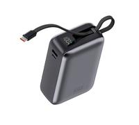 Power Bank Ksix da 30.000 mAh, ricarica rapida PD da 65 W, ricarica per laptop, cavo USB-C integrato, display LED, nero