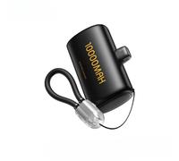 Power Bank mini capsula da 10000 mAh con cavo, caricabatterie portatile ultra compatto, ricarica rapida USB-C, batteria per telefono ad alta velocità per on-the-go (nero)
