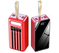 Power Bank per caricabatterie portatile da 80000 mAh, batteria esterna di enorme capacità con cavo integrato 4 e 7 porte, batteria a ricarica rapida per telefono, tablet e altro, rosso, 8000