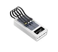 Power Bank portatile a energia solare con cavi integrati, nero, bianco, display a LED, ricarica solare, design compatto da viaggio (bianco, milliampere, 50000.0)