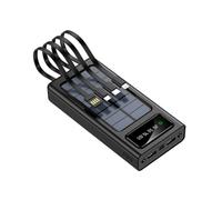 Power Bank portatile a energia solare con cavi integrati, nero, bianco, display a LED, ricarica solare, design compatto da viaggio (nero, milliampere, 20000.0)