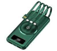 Power Bank, Power Bank Mini Mobile con Ricarica Rapida Wireless da 30000 mAh, Grande Capacità Condivisa con 4 Fili Integrati, Verde
