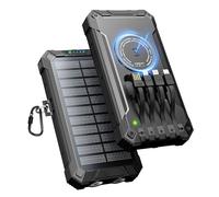 Power Bank Solare 26800mAh con 4 Cavi, Caricabatterie Solare Portatile Wireless Power Bank USB-C 15W Ricarica Rapida 6 Uscite 3 Ingressi per Telefono, Batteria Esterna con Torcia, Moschettone