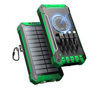 Power Bank Solare 26800mAh con 4 Cavi, Caricabatterie Solare Portatile Wireless Power Bank USB-C 15W Ricarica Rapida 6 Uscite 3 Ingressi per Telefono, Batteria Esterna con Torcia, Moschettone