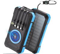 Power Bank Solare 56800mAh: 30W PD 3.0 A USB C Powerbank Ricarica Rapida con 4 Cavi, 6 Uscita & 4 Ingresso, 15W Ricarica Wireless, Spie luminose a LED, Torcia, Caricatore Portatile con Smartphones