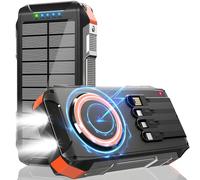 Power Bank Solare Wireless 26800mAh con 4 Cavi:30W Ricarica Rapida Magnetica USB C Caricatore Portatile con 7 Uscite, Batteria Esterna con Torcia, Ideale per Smartphone Tablet Outdoor (Nero Arancione)