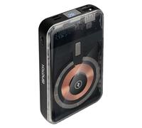 Power Bank Wireless 10000mAh, Display LED, 3 Porte USB + Ricarica Wireless 5W, Cavi Integrati Type-C/Lightning/USB-A, Nero