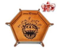 Power Beast Dungeon Beholder Tappetino per rollare i dadi, vassoio per dade + set di poliedrici 7 pezzi, Dungeons and Dragons, Dungeon Master, RPG.