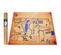 Power Beast Dungeon Grid Game Mat + 4 Pennarelli e Gomme + 4 Scrigni del Tesoro, Tavolo da Gioco Riutilizzabile, D&D, Dungeons and Dragons, DND, Pathfinder.
