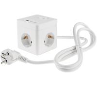 Ciabatta a 3 prese multiple USB-A, USB-C 6 in 1, distributore di corrente da 1,5 m, cavo 8 x 8 x 8 cm, fondo gommato contro lo scivolamento, bianco