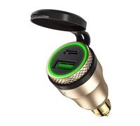Power Delivery Adapter, Dual Quick Charge3.0Motorcycle Din Hella Plug To Usb Charger Compatible With Bmw Triumph Tiger Ducati, Gold, Ip66