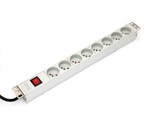 Power Distribution Unit (PDU) for 19" Rack, 8x Type E sockets, 1.8m, 1x Schuko plug, 16A, on/off switch, aluminum