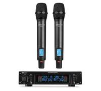 Power Dynamics PD220 UHF - Set di 2 microfoni radio senza fili, UHF True Diversity System Amplificatore, microfono per palcoscenico ed eventi, set microfono con connettore amplificatore