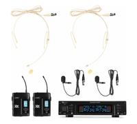Power Dynamics PD220B - Sistema di microfoni wireless a doppio microfono senza fili e microfono lavalier, True Diversity UHF, 2 x Bodypack, 80 canali, riduzione del rumore, custodia portatile inclusa