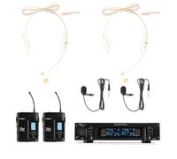 Power Dynamics PD220B - Sistema di microfoni wireless a doppio microfono senza fili e microfono lavalier, True Diversity UHF, 2 x Bodypack, 80 canali, riduzione del rumore, custodia portatile inclusa