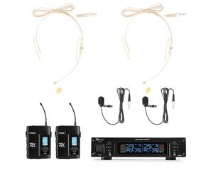 Power Dynamics PD220B - Sistema di microfoni wireless a doppio microfono senza fili e microfono lavalier, True Diversity UHF, 2 x Bodypack, 80 canali, riduzione del rumore, custodia portatile inclusa