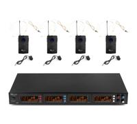 Power Dynamics PD504B - Set Radiomicrofono 4 X 50 canali UHF senza fili, 4 x auricolare con microfono lavalier e trasmettitore bodypack, 4 x 50 canali UHF, PLL, custodia in alluminio