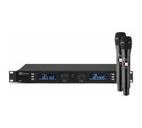 Power Dynamics PD632H 2X - Set di 2 Microfoni Radio UHF a 20 Canali, 2 Microfoni Gelato, 2 x 20 Canali UHF, PLL, Struttura Rack da 19”, Valigetta in Alluminio, Nero