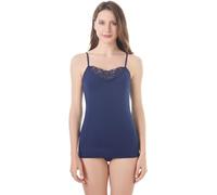 POWER FLOWER Canottiera in Cotone da Donna - Maglia Intima Premium con Bordo in Pizzo Floreale sullo Scollo, Top Morbido e Traspirante per stratificazione (L, 928-Navy)