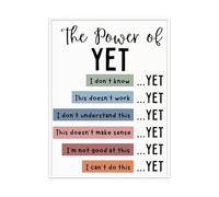 Power of Yet Affirmations Poster Growth Mindset Motivational Canvas Print For Kids Classroom Decor Mental Health Counseling Wall Art(Framed,08x12inch(20x30cm))