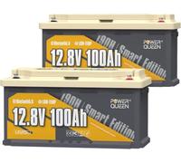 Power Queen Batteria LiFePO4 12V 100Ah H190 Bluetooth 2 Pack per Camper | 2×1280Wh, BMS 100A, Protezione Basse Temperature, 4000-15000 Cicli, 4S4P, per Caravan, Solare e Off-Grid
