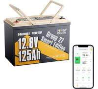Power Queen Batteria LiFePO4 12V 125Ah Group 27 per Camper e Barca | 1600Wh con Bluetooth 5.0, BMS 100A, Protezione Bassa Temperatura, IP65, per Motore da Pesca e Solare Off-Grid