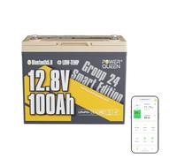 Power Queen Batteria LiFePO4 Bluetooth da 12V 100Ah, batteria al litio con protezione dalle basse temperature, BMS da 100A, durata della batteria di 10 anni Ideale per camper, campeggio 1 Pack
