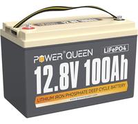 Power Queen LiFePO4 batteria al litio da 100Ah 12V, potenza di carico 1280 Wh, BMS 100A, Batteria da 4000-15000 cicli e durata di 10 anni, per camper, impianto solare, barca