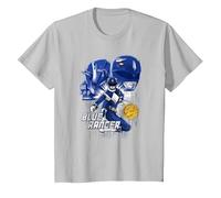 Power Rangers Blue Ranger Maglietta, Bambini, Argento, 10 Anni
