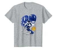 Power Rangers Blue Ranger Maglietta, Bambini, Grigio Melange, 12 Anni