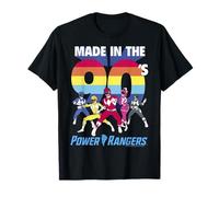 Power Rangers Made In The 90's Retro Rainbow Stripe Logo Maglietta