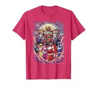 Power Rangers Mighty Morphin' Megazord Starry Night Poster Maglietta, Uomo, Rosso mélange, S
