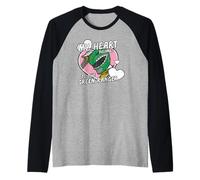 Power Rangers My Hearth Belongs To The Green Ranger Distress Maglia con Maniche Raglan