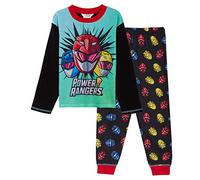Power Rangers - Pigiama per ragazzi a lunghezza intera, con maniche lunghe, top + pantaloni da notte, Verde/nero., 3-4 Years