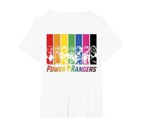 Power Rangers Rainbow Group Panels Maglietta, Donna Plus-Size, Bianco, 1X